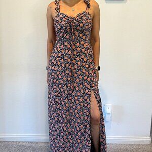 Coral and Black Long Maxi Dress